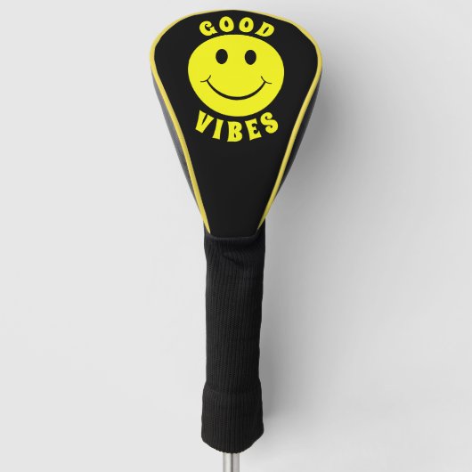 Happy Yellow Face Good Vibes Black Golfheadcover (Voorkant)