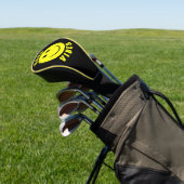 Happy Yellow Face Good Vibes Black Golfheadcover (Insitu)