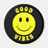 Happy Yellow Face Good Vibes Black Magneet (Voorkant)