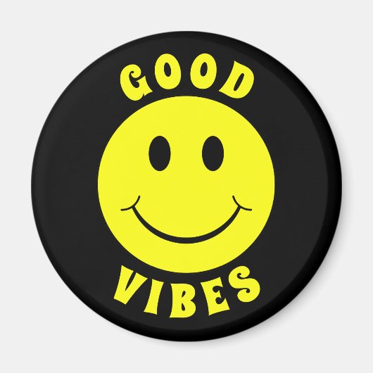 Happy Yellow Face Good Vibes Black Magneet (Voorkant)