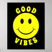 Happy Yellow Face Good Vibes Black Poster (Voorkant)