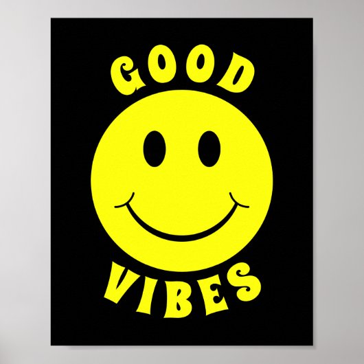 Happy Yellow Face Good Vibes Black Poster (Voorkant)