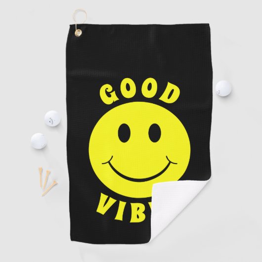 Happy Yellow Face Good Vibes Golfhanddoek (Insitu)