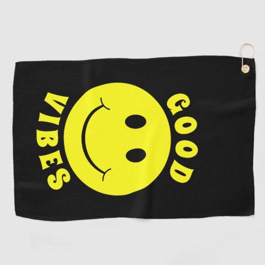 Happy Yellow Face Good Vibes Golfhanddoek (Horizontaal)