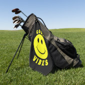 Happy Yellow Face Good Vibes Golfhanddoek (Groen)