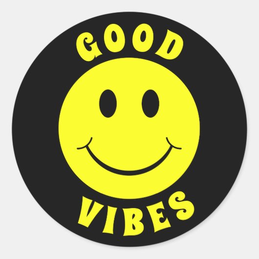 Happy Yellow Face Good Vibes Ronde Sticker (Voorkant)