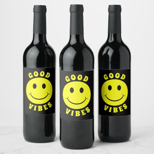 Happy Yellow Face Good Vibes Wijn Etiket (Flessen)