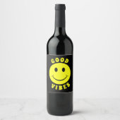 Happy Yellow Face Good Vibes Wijn Etiket (Voorkant)