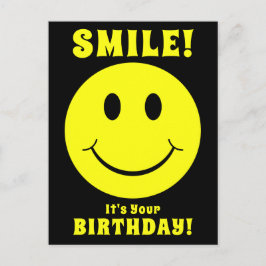 Happy Yellow Face Smile het is je Birthday Black Briefkaart