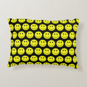 Happy Yellow Faces Pattern Black Accent Kussen (Achterkant)