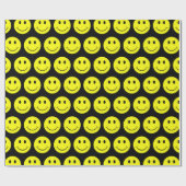 Happy Yellow Faces Pattern Black Cadeaupapier (Vlak)