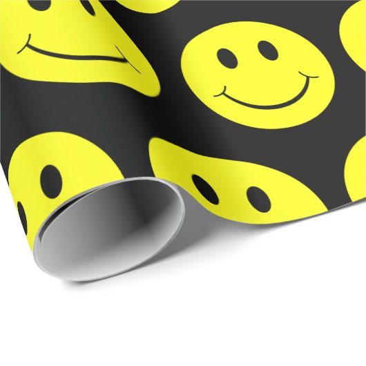 Happy Yellow Faces Pattern Black Cadeaupapier (Rol Hoek)