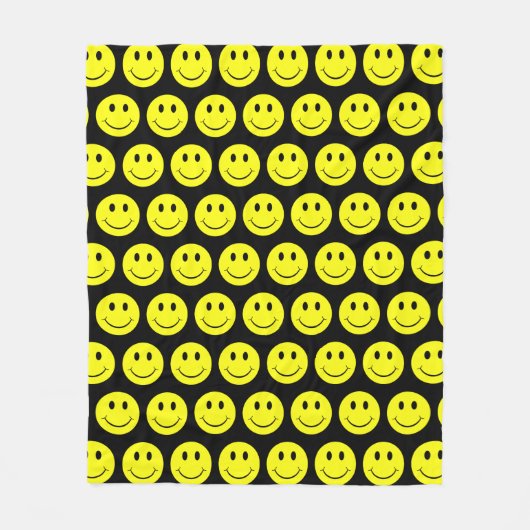 Happy Yellow Faces Pattern Black Fleece Deken (Voorkant)