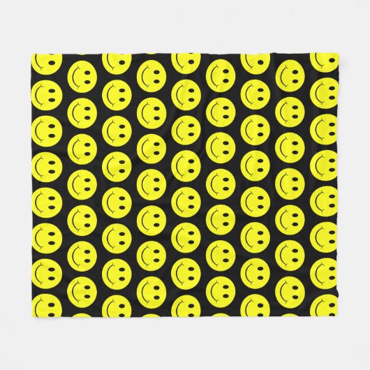 Happy Yellow Faces Pattern Black Fleece Deken (Voorkant (Horizontaal))