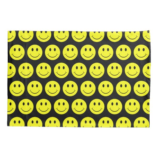 Happy Yellow Faces Pattern Black Kussensloop (Achterkant)