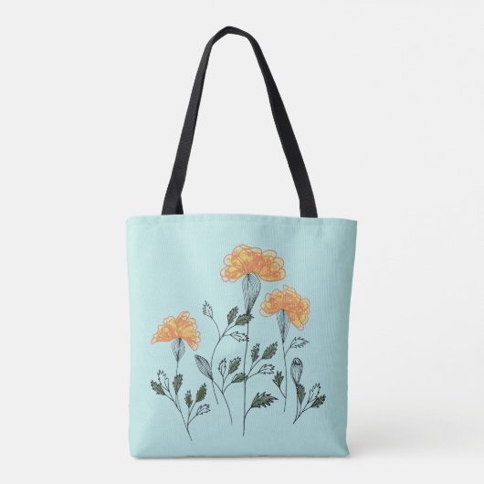Happy Yellow Flowers op Aqua Canvas tas (Achterkant)