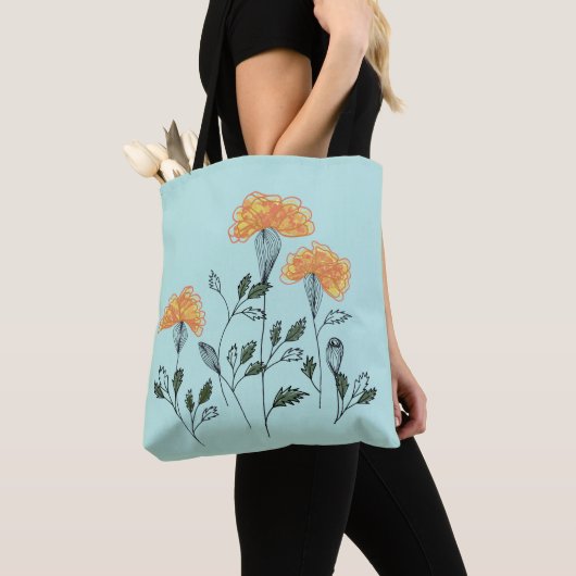 Happy Yellow Flowers op Aqua Canvas tas (Dichtbij)