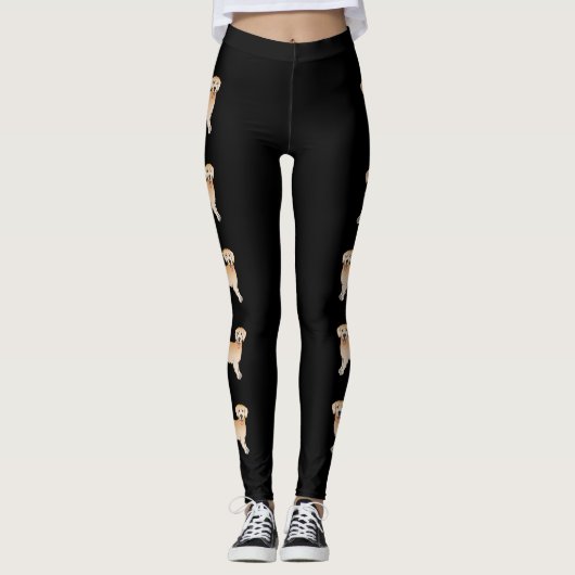 Happy Yellow Golden Retriever Cute Cartoon Dogs Leggings (Voorkant)
