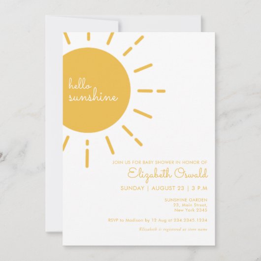 Happy Yellow Hallo Sunshine Baby shower Kaart (Voorkant)