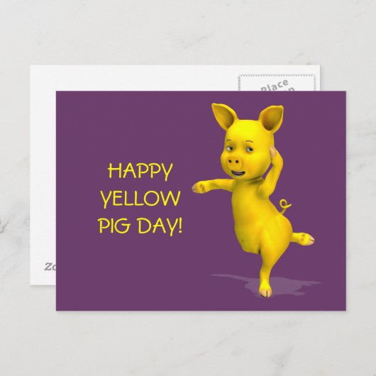 Happy Yellow Pig Day Attitude Briefkaart (Voorkant / Achterkant)
