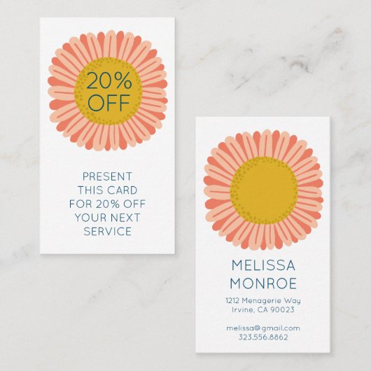 Happy Yellow Pink Daisy Sunflower afgebeeld Kortingskaartje (Voorkant / Achterkant)