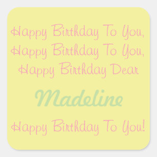 Happy Yellow Pink Mint Persoonlijk Birthday Song Vierkante Sticker