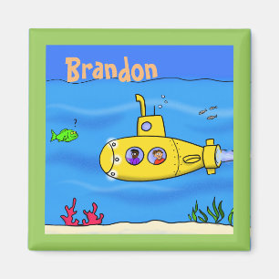 Happy yellow submarine cartoon magnet