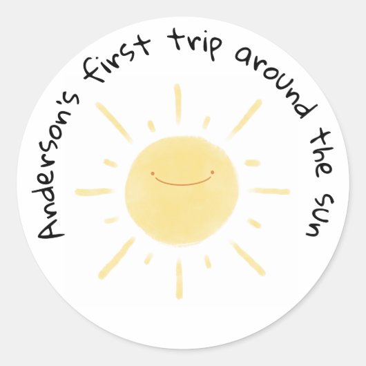 Happy Yellow Sun Gender Neutrale Party Ronde Sticker (Voorkant)