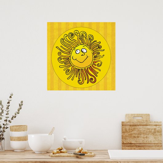 Happy Yellow Sun glimlachend Poster (Keuken)