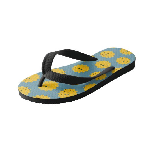 Happy Yellow Sun Pattern op Blue Kinder Teenslippers (Schuin)