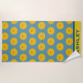 Happy Yellow Sun Pattern op Blue Personalized Strandlaken (Voorkant)