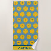 Happy Yellow Sun Pattern op Blue Personalized Strandlaken (Voorkant)