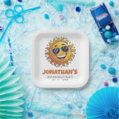 Happy Yellow Sun with Sunglasses Birthday Party    Papieren Bordje (Feest)