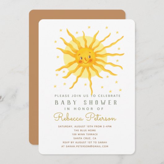 Happy Yellow Sunshine Baby shower Invitation Kaart (Voorkant / Achterkant)