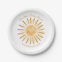 Happy Yellow Sunshine Boho Baby shower Papier Papieren Bordje