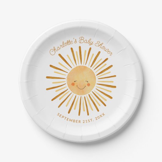 Happy Yellow Sunshine Boho Baby shower Papier Papieren Bordje (Voorkant)