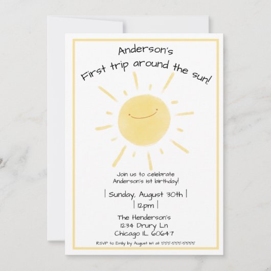 Happy Yellow Sunshine Geslacht Neutraal 1e Verjaar Kaart (Voorkant)