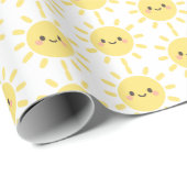Happy Yellow Sunshine met een glimlachend gezicht Cadeaupapier (Rol Hoek)