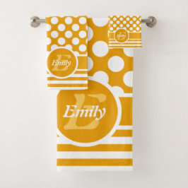 Happy Yellow & White, Polka Dot genaamd Bad Handdoek