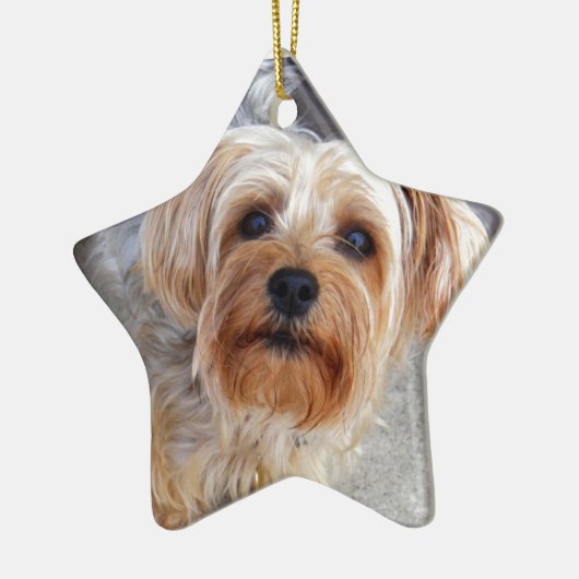 Happy Yorkie Puppy Keramisch Ornament (Links)