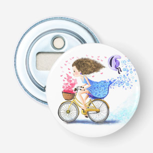 Happy Young Girl op een bijbel - Romantische liefd Button Flesopener