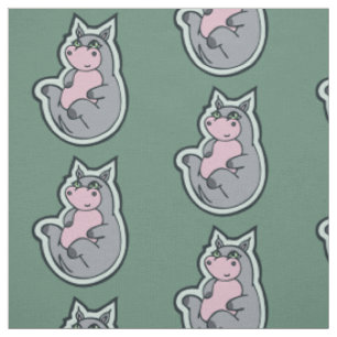 Happy Young Grey Hippo Blauwgroen Tekenontwerp Stof