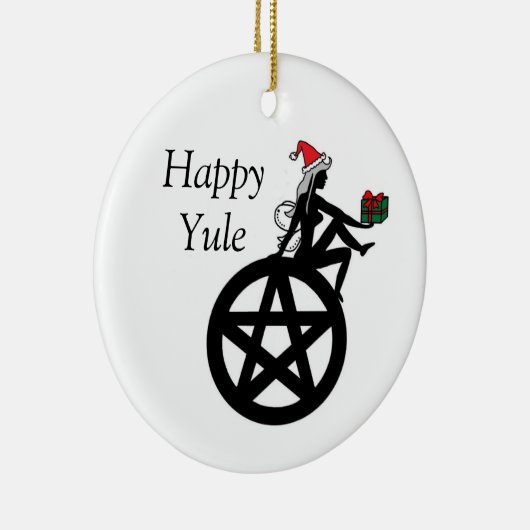 Happy Yule Pagan Faerie en Pentacle Keramisch Ornament (Rechts)