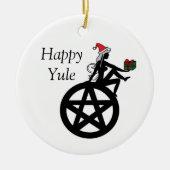 Happy Yule Pagan Faerie en Pentacle Keramisch Ornament (Voorkant)