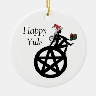 Happy Yule Pagan Faerie en Pentacle Keramisch Ornament