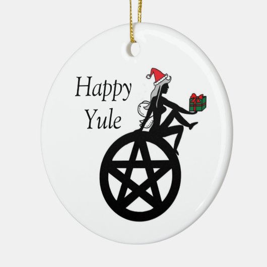 Happy Yule Pagan Faerie en Pentacle Keramisch Ornament (Links)