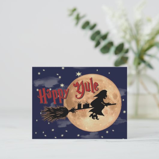 Happy Yule Witch Xmas Postcard Feestdagenkaart (Staand voorkant)