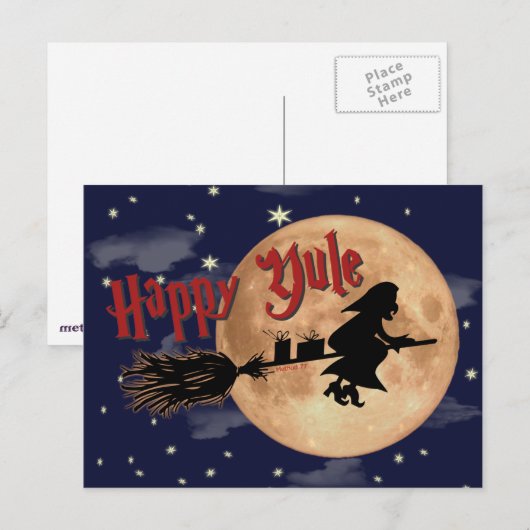 Happy Yule Witch Xmas Postcard Feestdagenkaart (Voorkant / Achterkant)