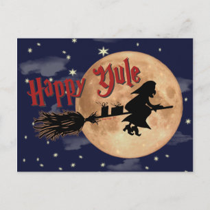 Happy Yule Witch Xmas Postcard Feestdagenkaart