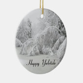 Happy Yuletide ijsbedekking winterbomen keramisch Keramisch Ornament (Rechts)